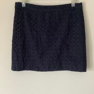J. Crew Womens Navy Blue Eyelet Floral Cutout Embroidered Mini Skirt Size 12